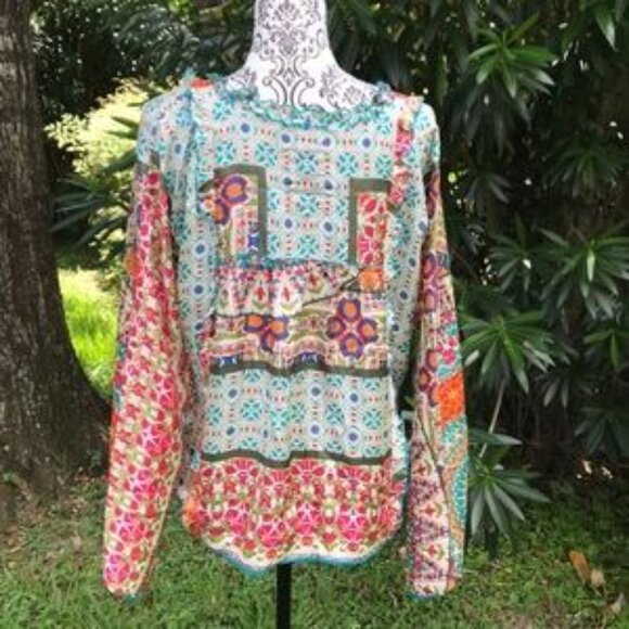 Johnny Was Silk Patterned Blouse - Picture 2 of 9